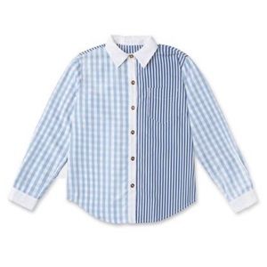 Buru Mel Mixed Button Down Shirt in Blue